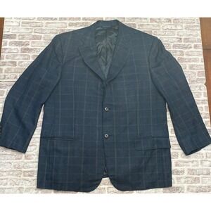 Isaia Napoli Sport Coat Jacket Cashmere Blazer ‎ Blue Plaid Size 54 Made Italy